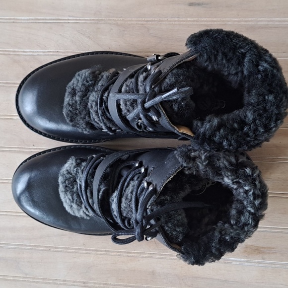 H by Hudson Adda Black Leather Shearling Lined Lace-Up Ankle Boots Trim Cozy - Picture 4 of 14